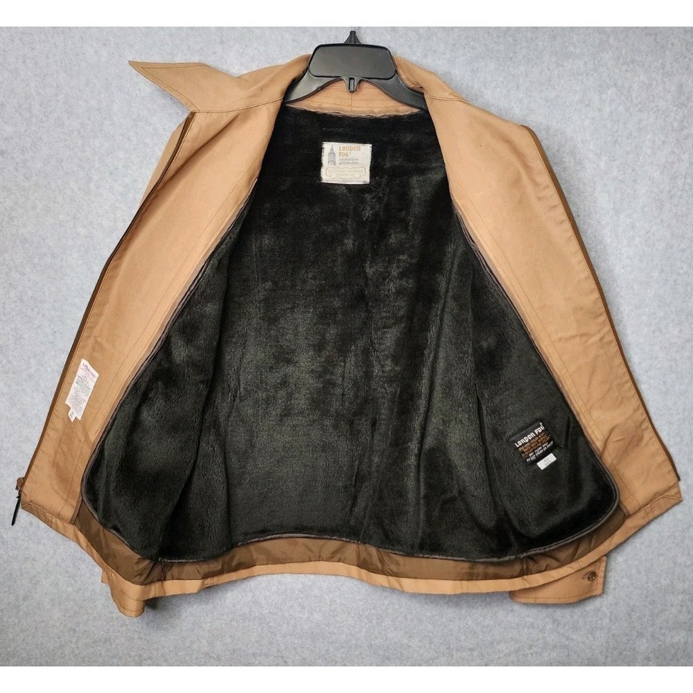 Vintage London Fog Mens 40 Tan Cargo Utility Field Jacket Chore Coat Fur Lining - Picture 4 of 6